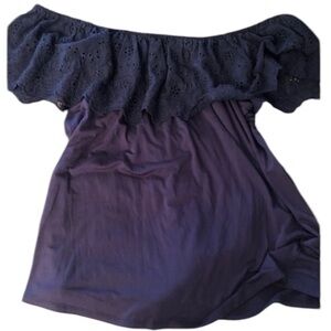 Maurices size large navy blue off shoulder top with eyelet ruffle NWOT